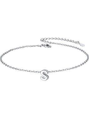 Letter S Initial Bracelet 925 Sterling Silver Letter Bracelet Dainty